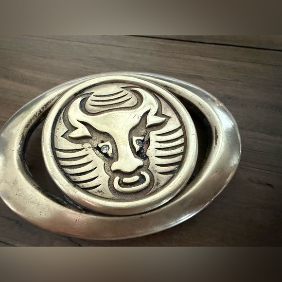 Vintage Brass Bull Belt Buckle • Taurus Zodiac Steer Head Western Rodeo - Picture 2 of 7